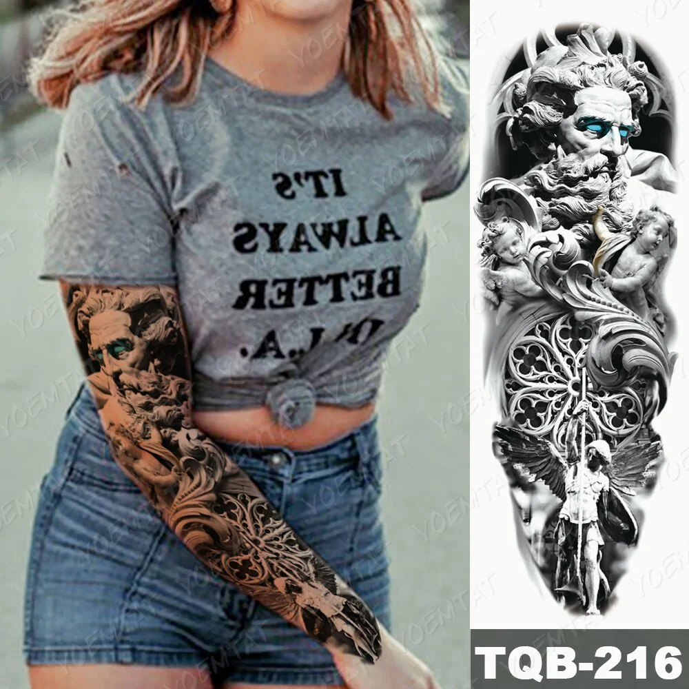 Large Arm Sleeve Tattoo Lion Sculpture Waterproof Temporary Tatto Sticker Angel Wings Body Art Full Fake Tatoo Women Men