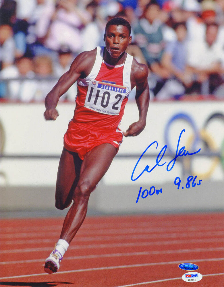 Carl Lewis SIGNED 11x14 Photo Poster painting + 100m 9.86s Gold Olympics PSA/DNA AUTOGRAPHED