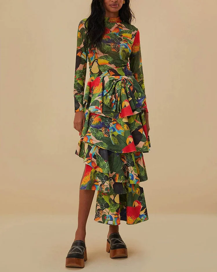 Women's Fashion Printed Loose Long Sleeve Dress