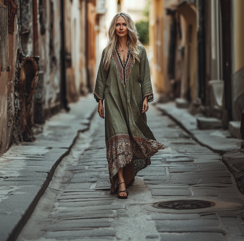 Ethnic Embroidery Vintage Casual Linen Dress a1bd
