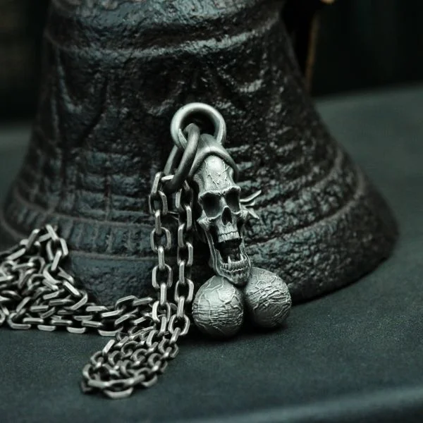 Sterling Silver Devil Skull Pendant Necklace
