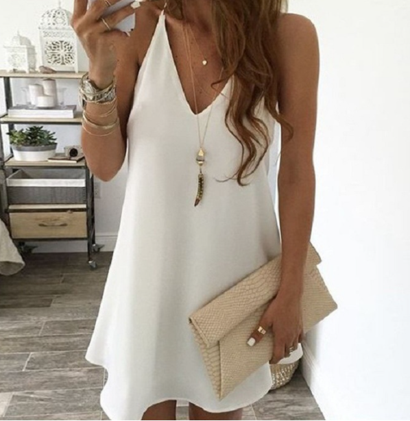Fashion Chiffon V Neck Party Sexy Solid Color Mini Dress