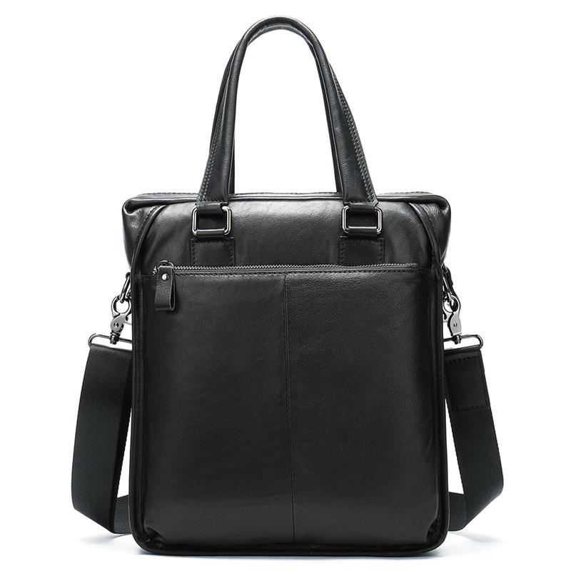 Soft Genuine Leather Dual Top-Handled Detachable Sling Strap Business Bag