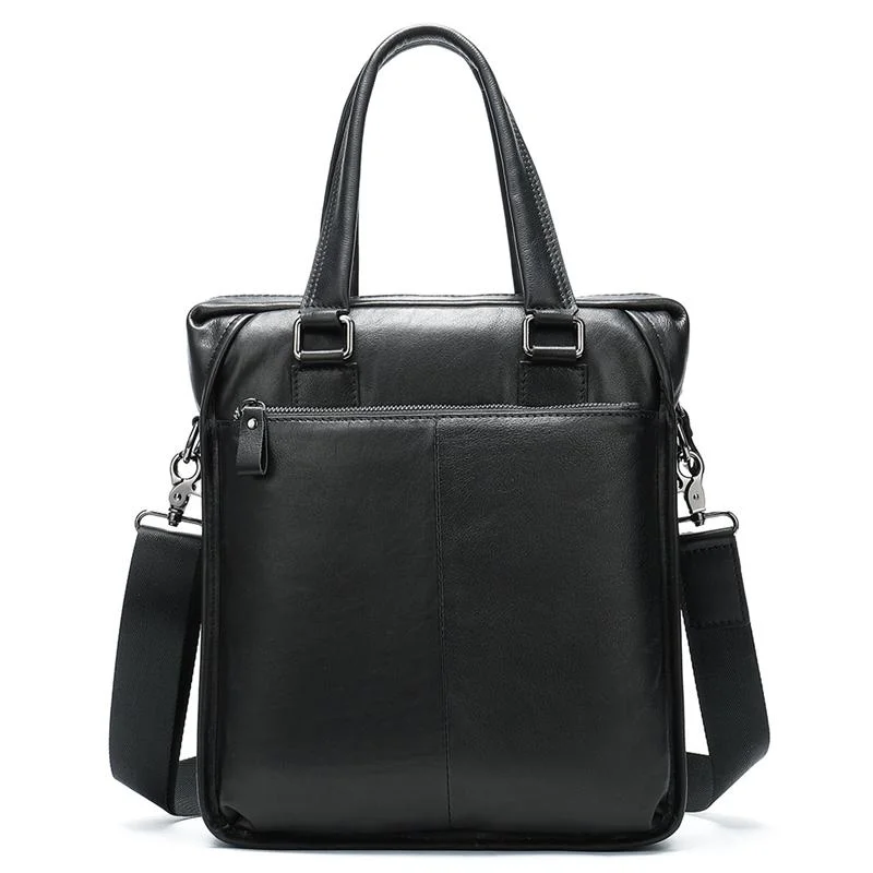 Soft Genuine Leather Dual Top-Handled Detachable Sling Strap Business Bag