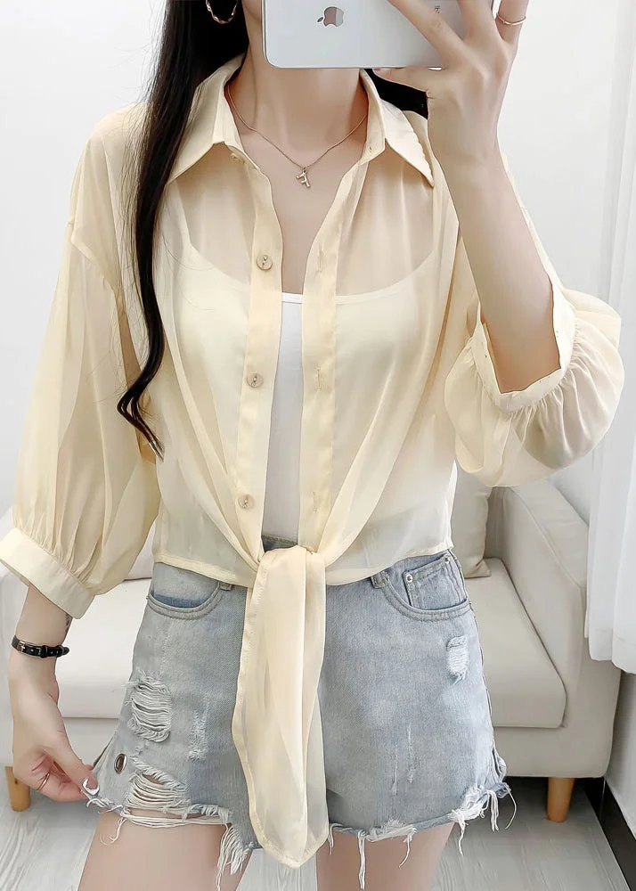 Novelty Yellow Solid Button Cotton Thin Cardigan Summer