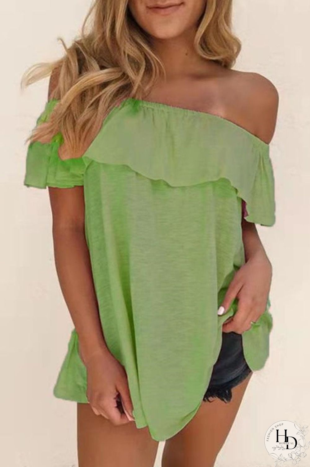 Casual Solid Off the Shoulder T-Shirts(7 Colors)
