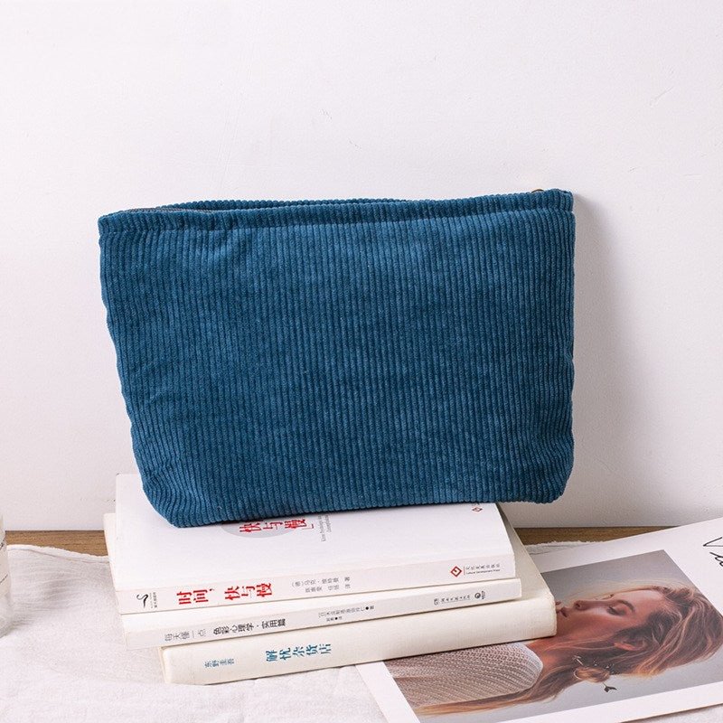 PURDORED 1 Pc Solid Color Makeup Bag Women Corduroy Cosmetic Bag Travel Large Beauty Case makeup Organizer Toiletry Kit