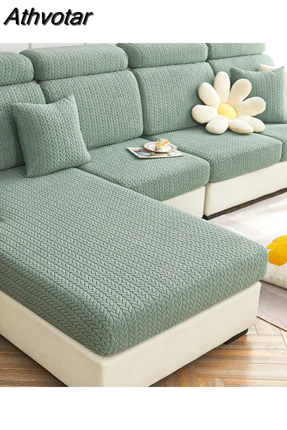 Athvotar Sofa Seat Cushion Cover for Living Room Wheat Head Pattern Elastic Thicken Corner Sofa Slipcover Furniture Protector