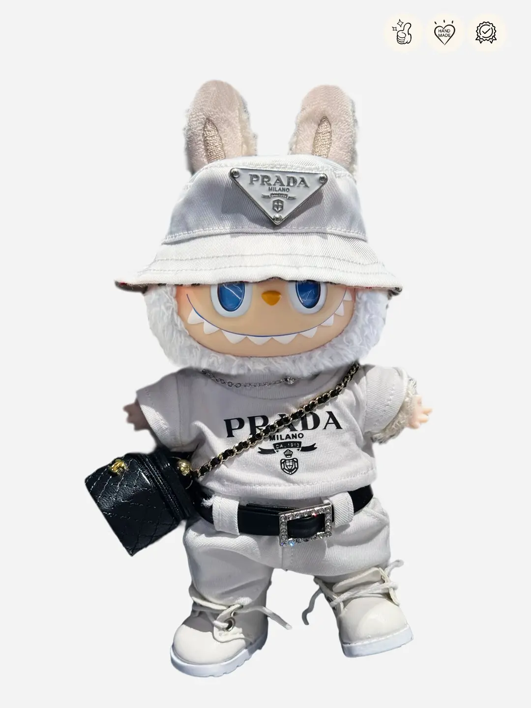 LABUBU Outfits White Prada T-shirt