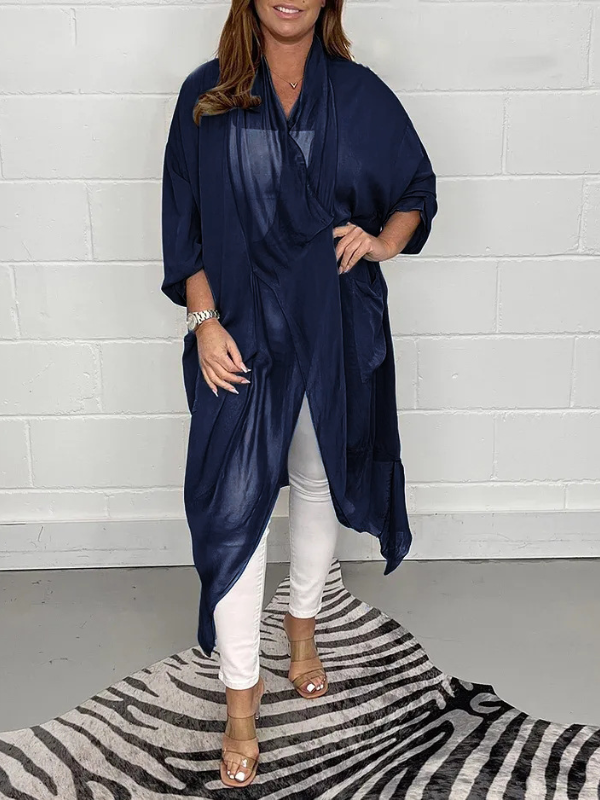 Casual Silky Loose V Neck 3/4 Sleeve Casual Solid Color Sheer Cardigan