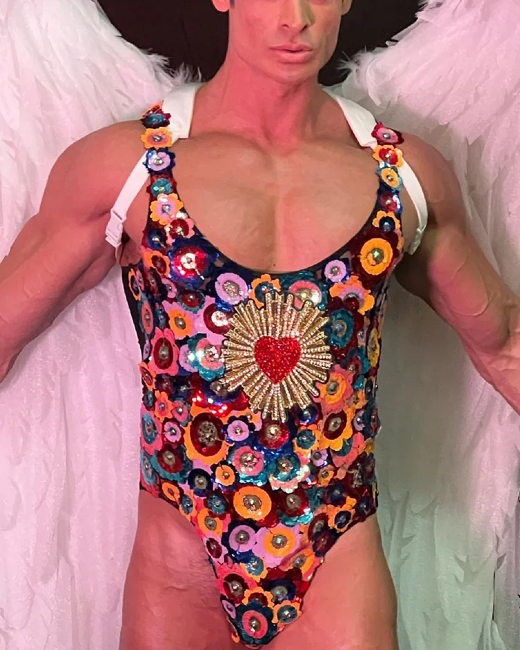 Music Festival Color Rhinestone Briefs Jumpsuit