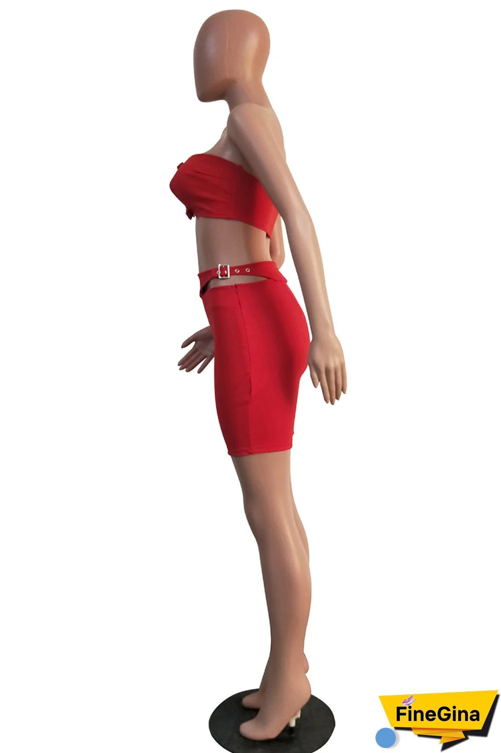 Red Sexy Solid Bandage Backless Strapless Plus Size Two Pieces