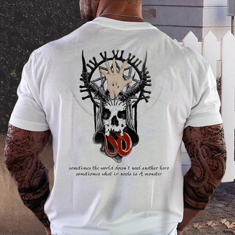 Skull hand printed casual white T-shirt