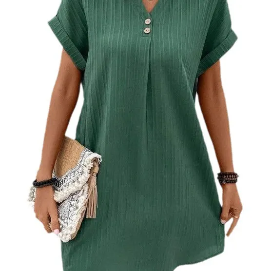 Nigikala Nigikala Women's 2025 New V-Neck Solid Color Jacket Comfortable Casual Button Dress