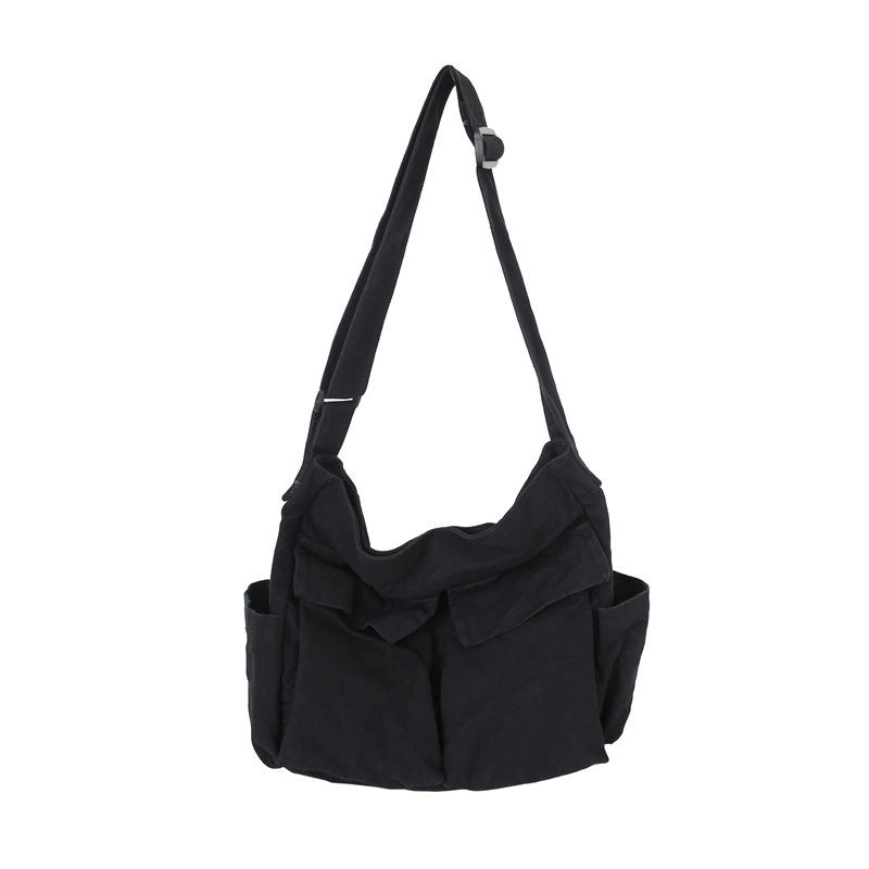 Unisex Canvas Solid Color Streetwear Square Zipper Shoulder Bag