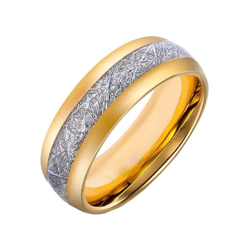 6MM 8MM Unisex Gold Tungsten Inlay Silver Meteorites Pattern Wedding Bands