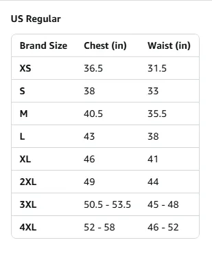 Custom tractor softshell jacket size chart