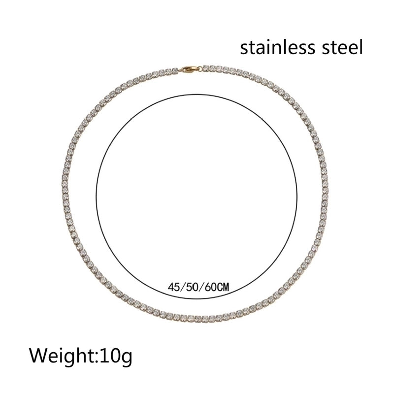 304 Stainless Steel 18K Gold Plated Hip-Hop Inlay Solid Color Zircon Necklace