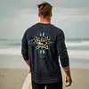 Men's Vintage Surfing Hawaii Graphic Print Crew Neck Long Sleeve T-Shirt by Inlyline