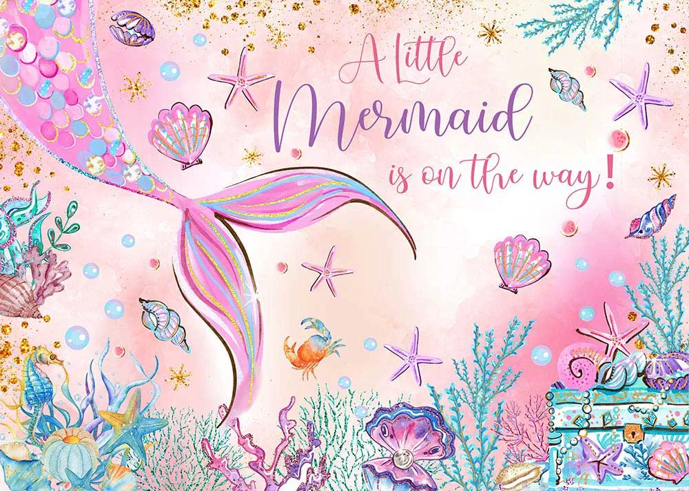 A Little Mermaid Is On The Way Baby Shower Backdrop RedBirdParty