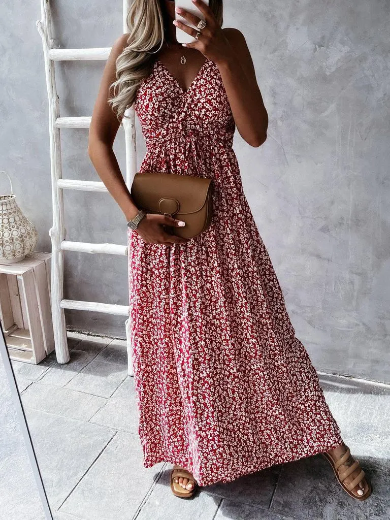 Glamorous Red Print Sleeveless Maxi Dress-vocosishoes