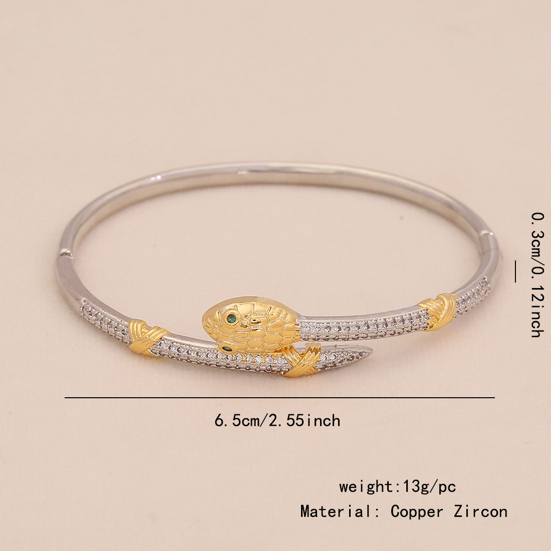 Gold Heart Bracelet Snake-Shaped Leopard Head Copper Micro-Inlaid Bracelet Exclusive For B636