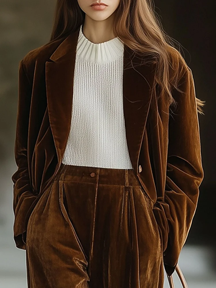 【24-hour shipping out】【24-hour shipping】Casual Loose Vintage Pocket Velvet Lapel Blazer