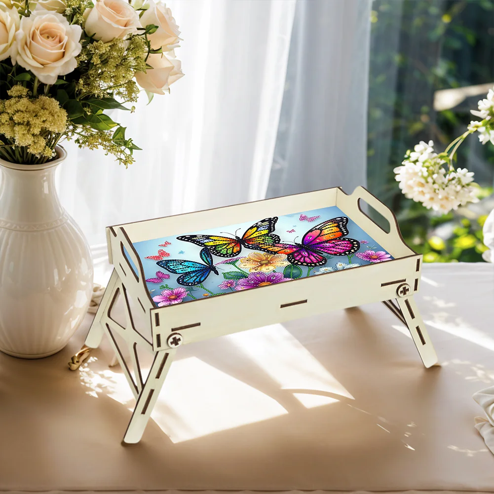 DIY Diamond Painted Dining Plate with Handle Wooden Food Tray Home Decor Gift