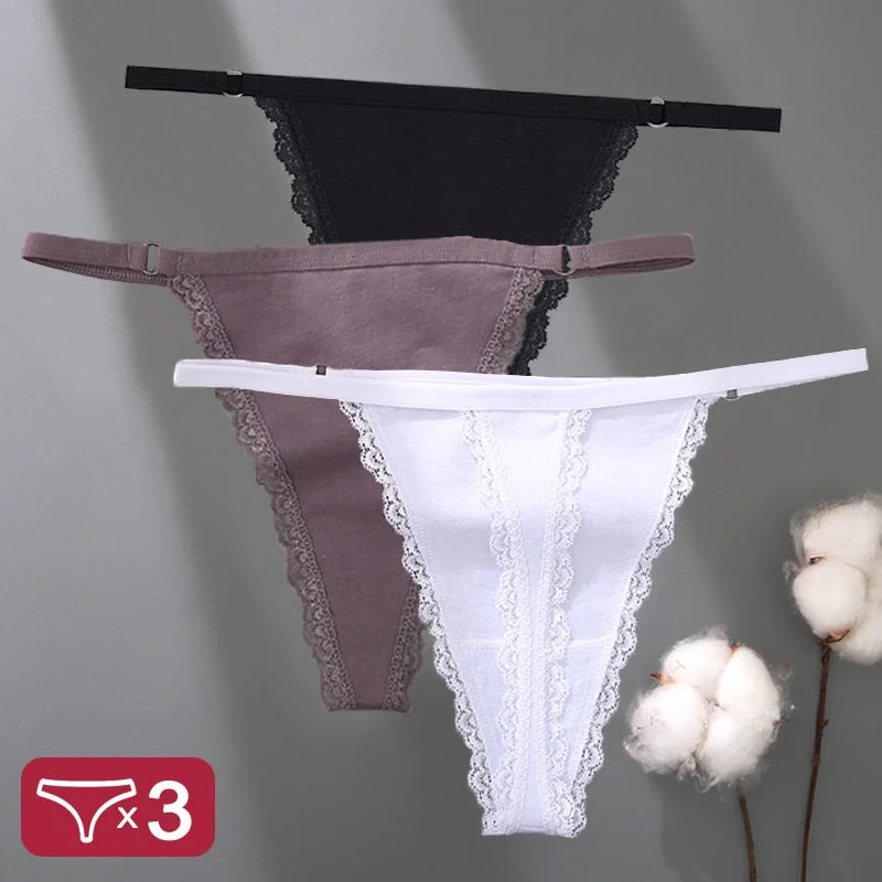 3PCS/Set Cotton Panties Lace G-String Women Lingerie Sexy Underwear for Female Panties Ladies T-Back Thong Lace Floral Pantys