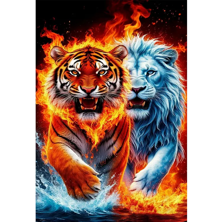 Lion Tiger 50*80CM (Canvas) Partial AB Full Round Drill Diamond Painting gbfke