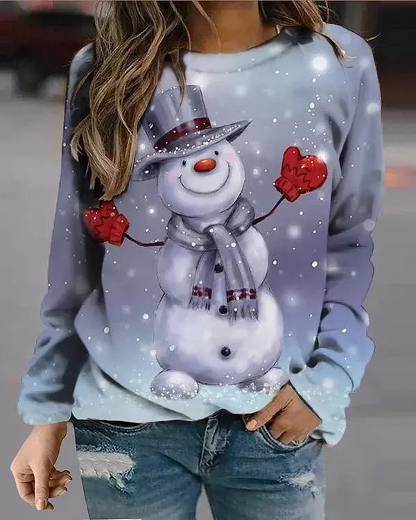 Ladies Snowman Print Christmas Sweatshirt