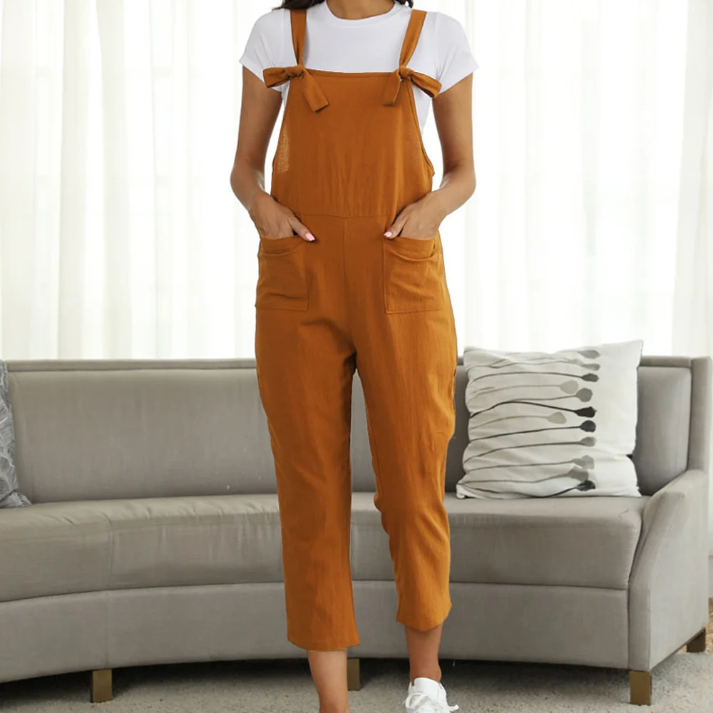 Smiledeer Spring and summer new women's cotton and linen suspenders casual jumpsuit