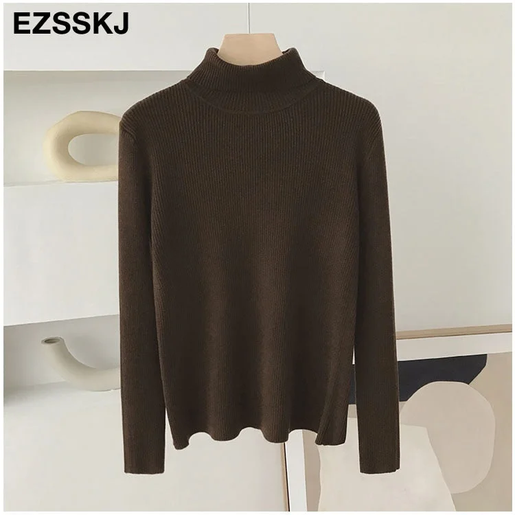 2021 Knitted Women turtleneck Sweater Pullovers spring Autumn Basic Women high neck Sweaters Pullover Slim female