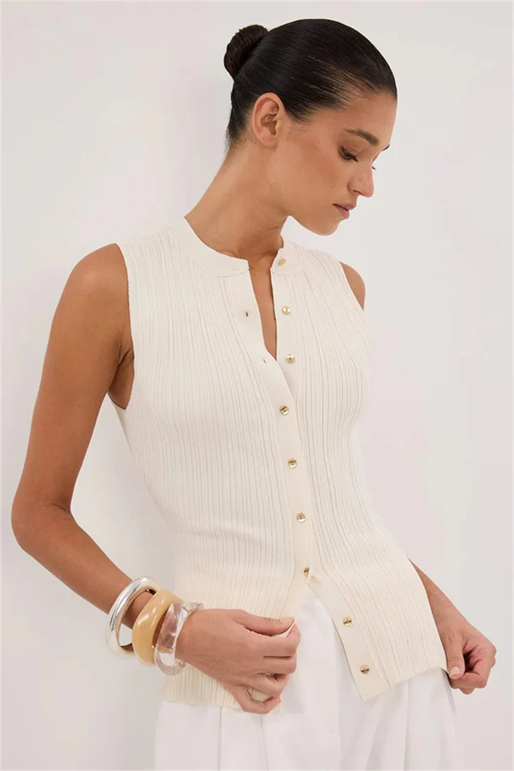 Uveng Uveng Summer Sleeveless Single-Button Clasp Knit Small Cardigan New Tight Vest Explosion