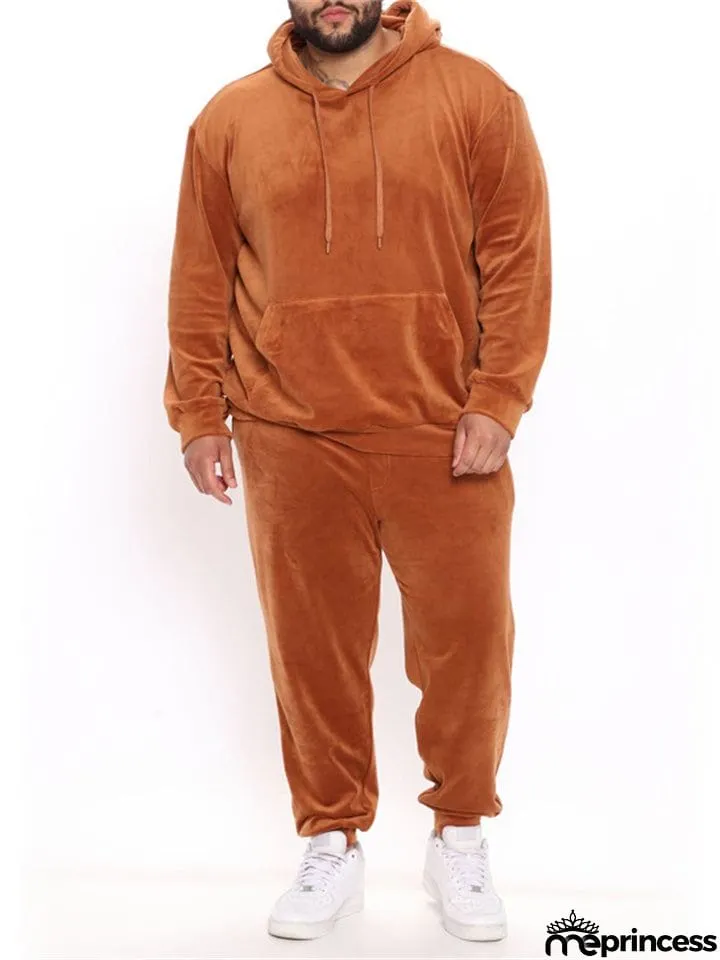 Sporty 2-Piece Pullover Hooded Oversized Sweatshirt Male Velvet Sets