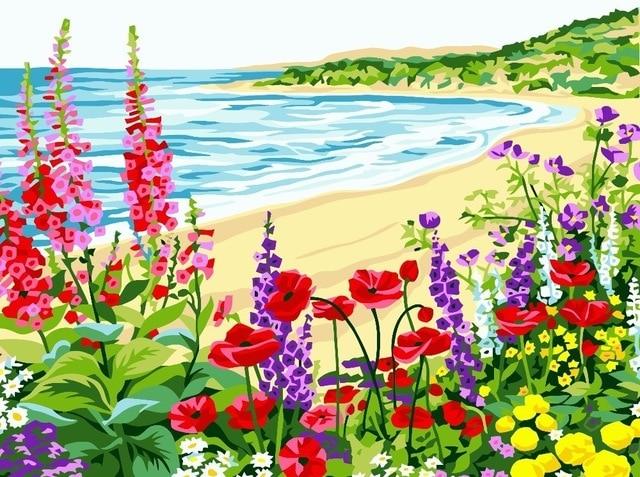 

Flowers on The Beach – Paint By Numbers - 40*50CM, 501 Original