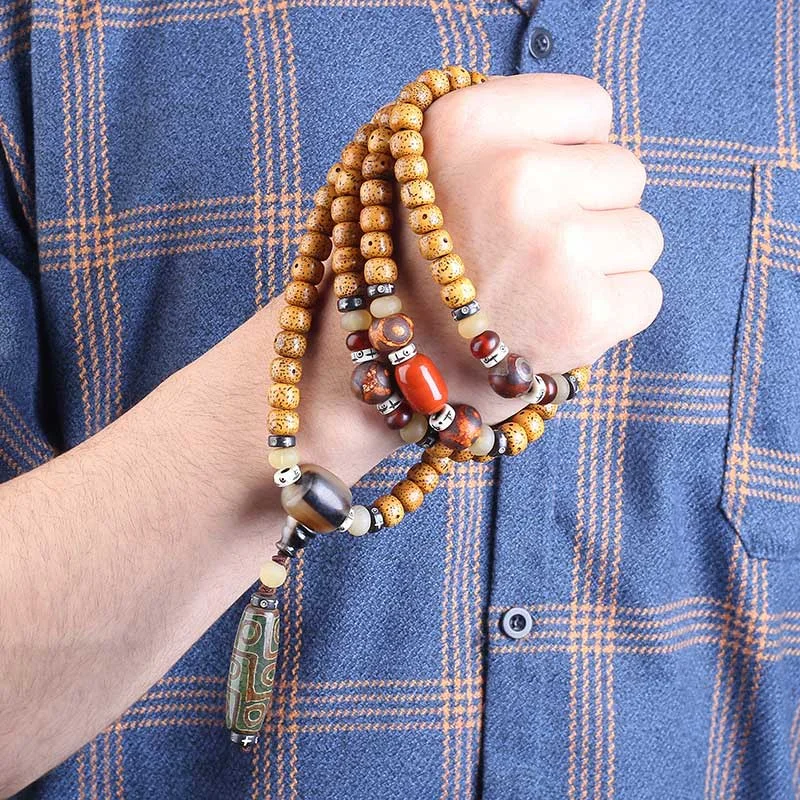 Bodhi Seed Tibetan Nine-Eye Dzi Bead Mala Wealth Peace Bracelet