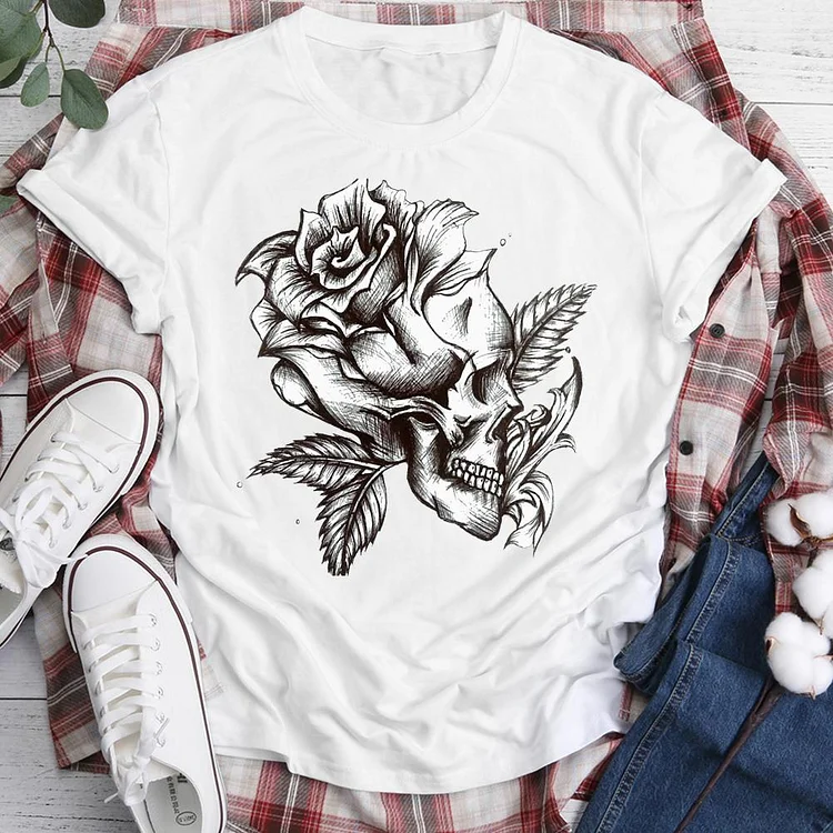 Flower and skull T-shirt Tee -06289-Annaletters