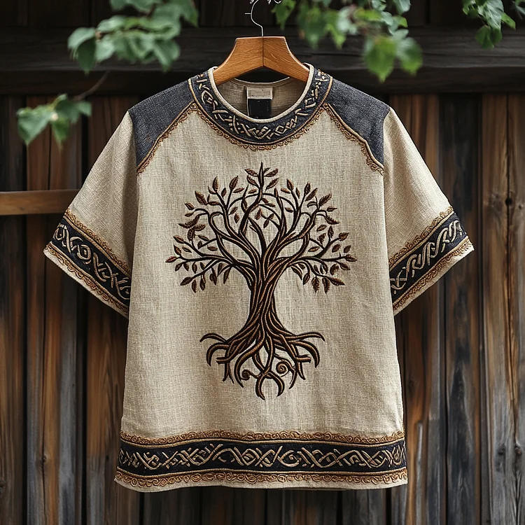 Men's Viking Life Of Tree Knot Vintage Linen T-shirt