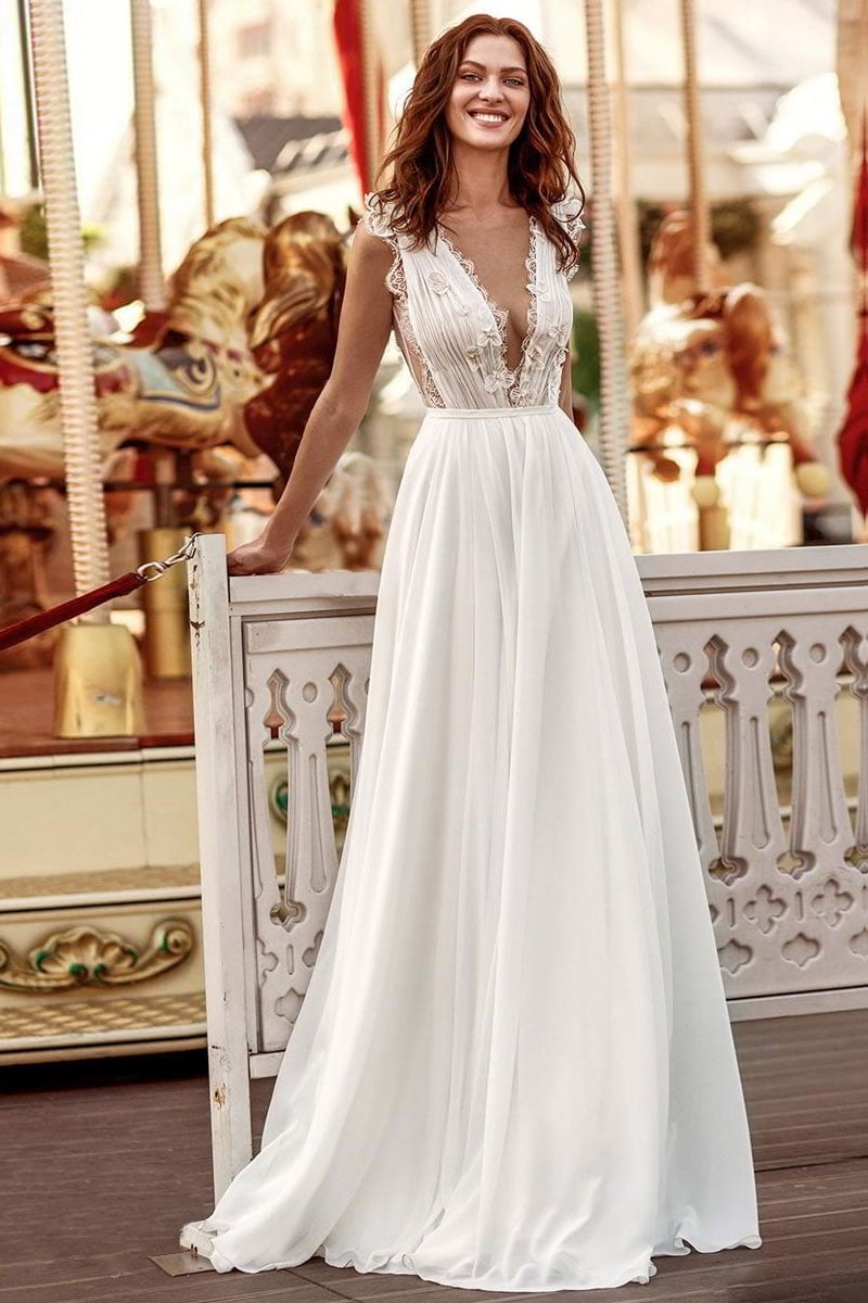 Long Sleeveless Chiffon Wedding Dress | Ballbellas Ballbellas