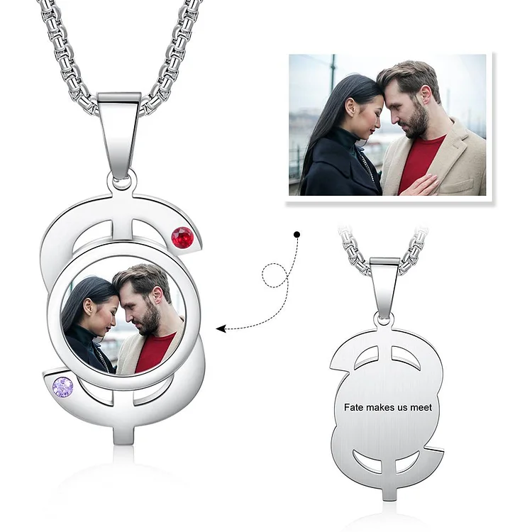 Dollar Sign Photo Pendant Necklace With Engraving
