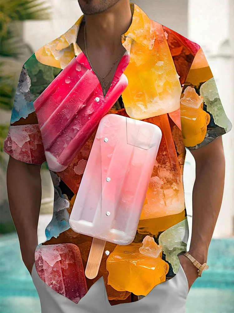 Popsicle Print Men's Pocket Short Sleeve Shirts