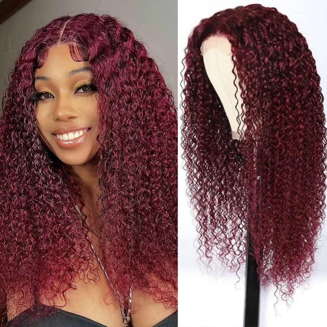 Xpoko Kinky Curly Deep Wave Synthetic Lace Wigs For Women 99J Red Pre Plucked With Baby Hair Lace Closured Hairline Wigs Cosplay