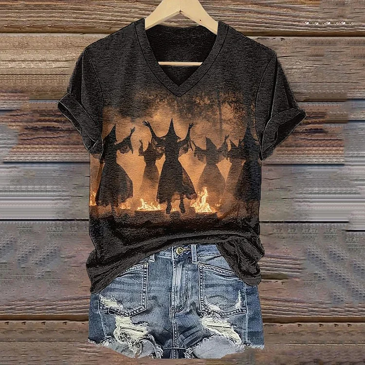 Women's Halloween Witches Of The Forest Print T-Shirt