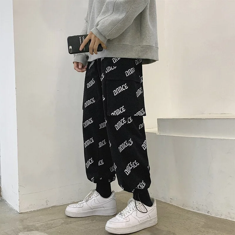 Men Harajuku Black Letter Cargo Harem Pants 2020 Joggers Mens Pocket Streetwear Sweatpants Hip Hop Male Korean Trousers