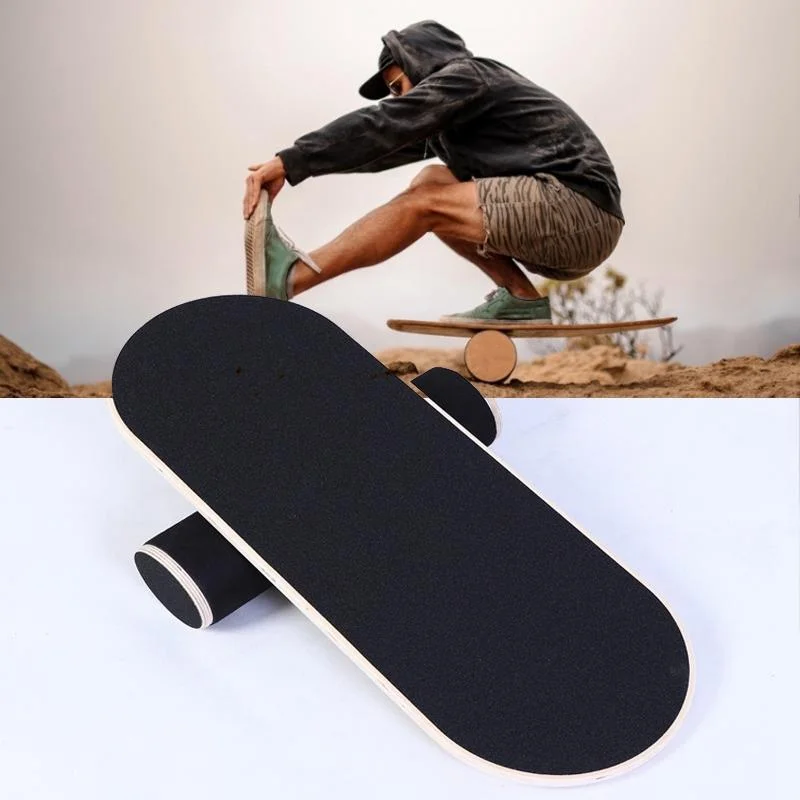 Surfing Ski Balance Board Roller Wooden Yoga Board, Specification: 04A Black Sand