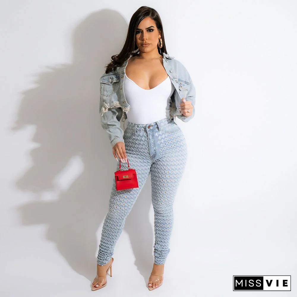 Vintage Outerwear Button Down Cropped Denim Jacket