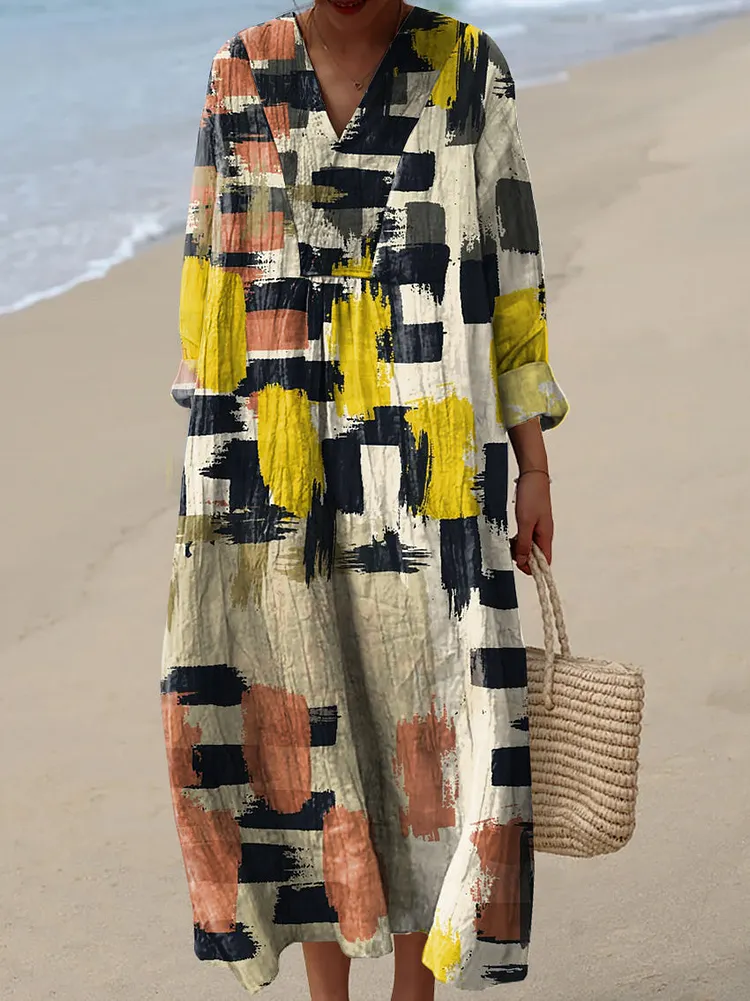 Women's Random Grid Pattern  Art Print Dress
