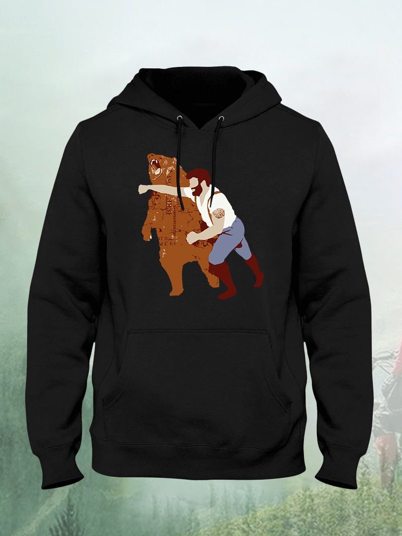 Men's Brown Bear Fight with Human Funny Hoodie