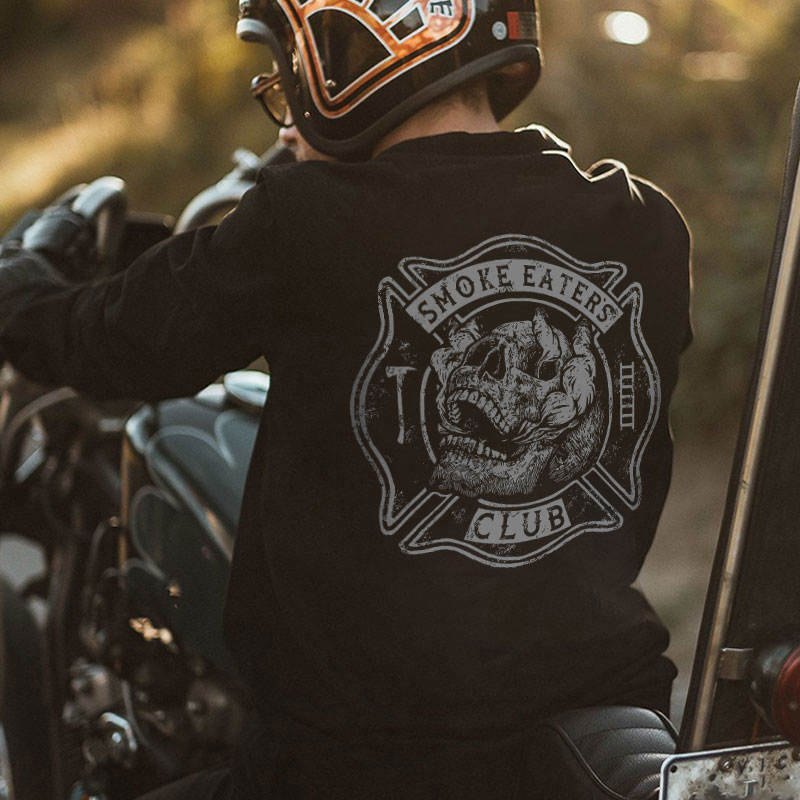 SMOKE EATERS CLUB Foam with Rage Skull Black Print Sweatshirt